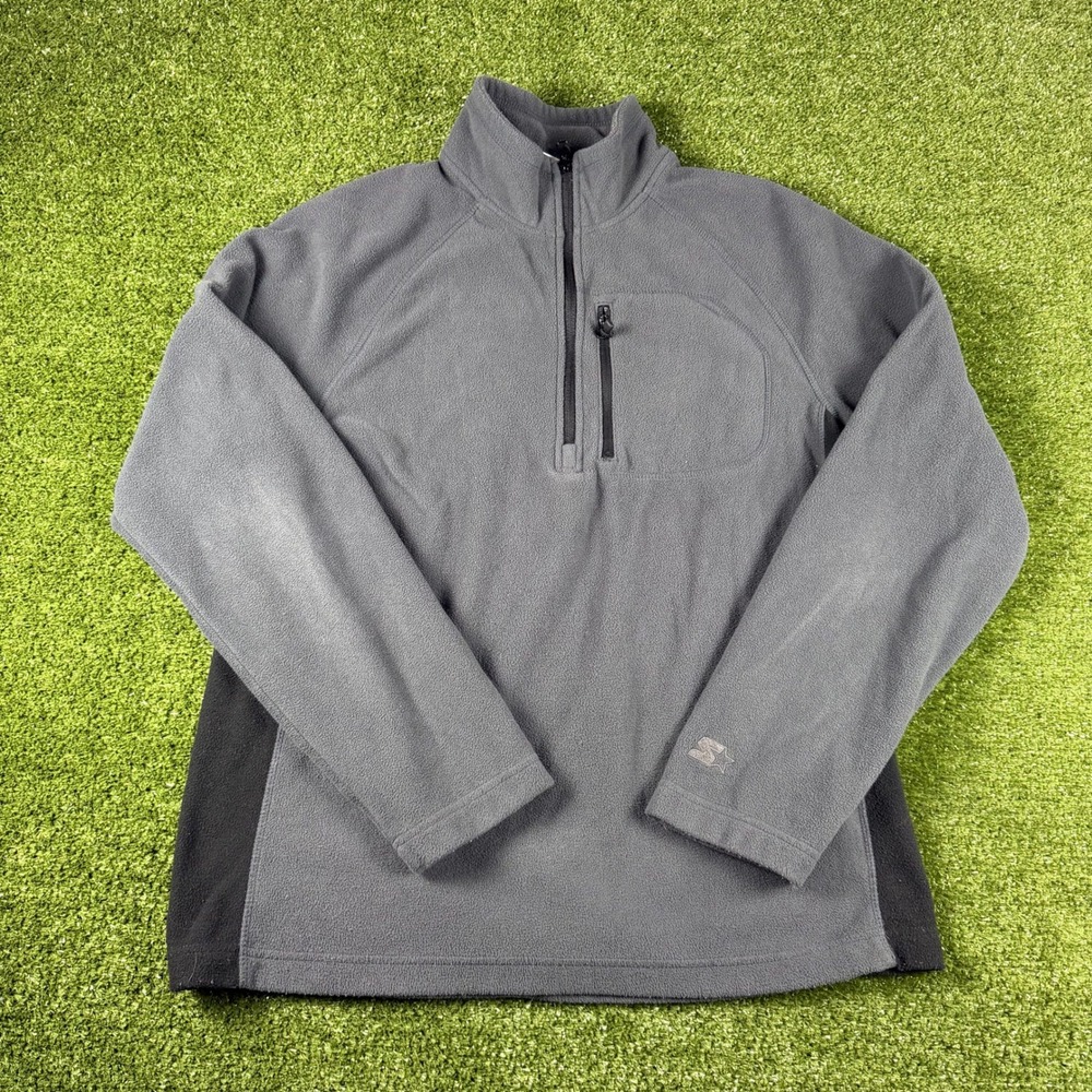 Starter Mens Quarter‎ Zip Fleece Pullover Gray Black Athletic Sweatshirt Size M